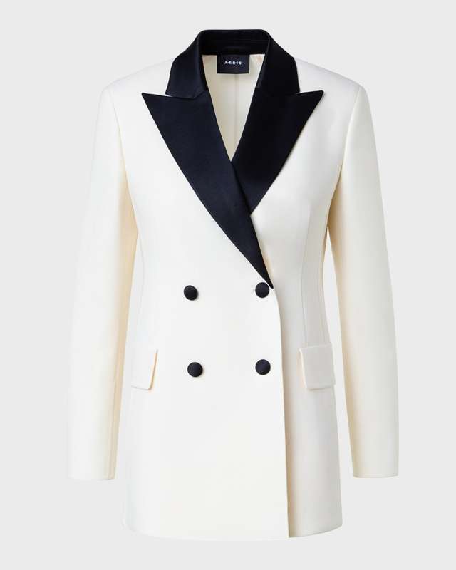 Double-Face Wool Tuxedo Jacket with Contrast Satin Lapel