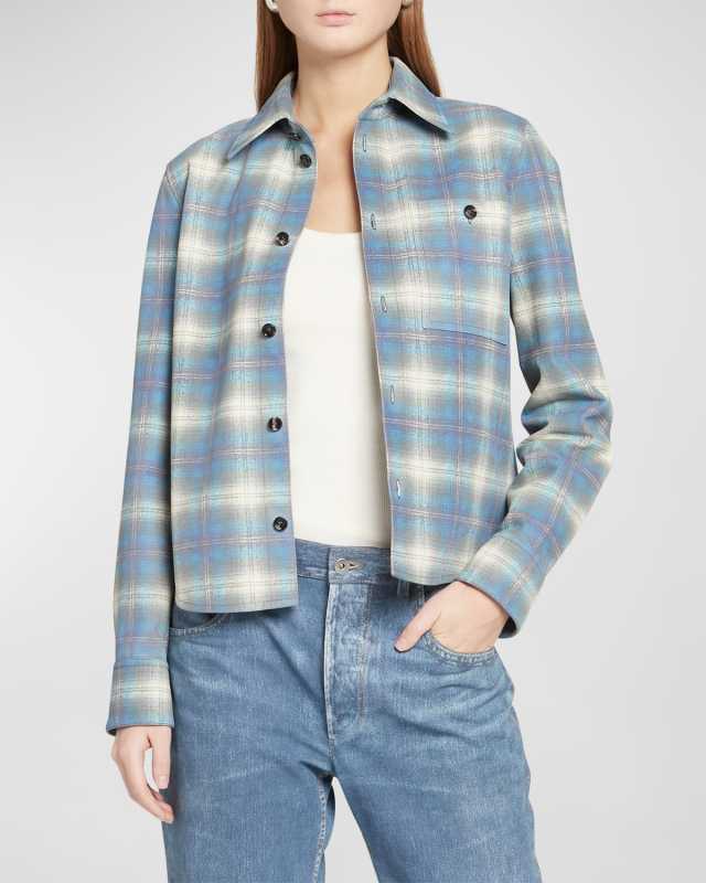 Flannel Check Printed Button-Front Leather Shirt