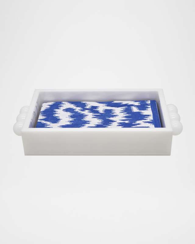 White Lucite Guest Towel Napkin Tray with Ball Handles