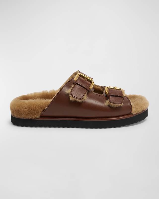 Nil Leather Shearling Dual-Buckle Sandals