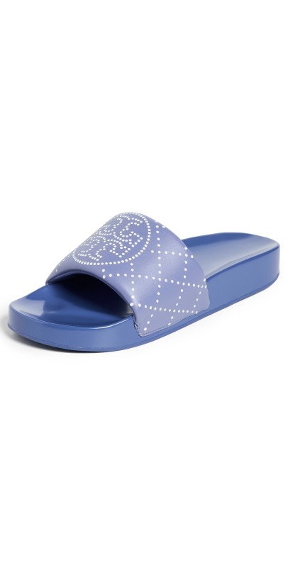 Tory Burch Double T Pool Slide Sapphire Blue/Jeans Blue