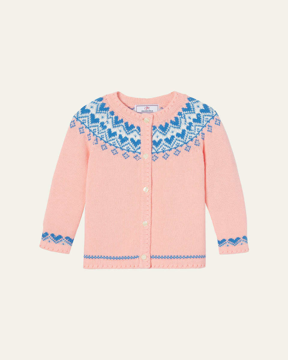 Girl's Sage Fair Isle Cardigan, Size 2-14