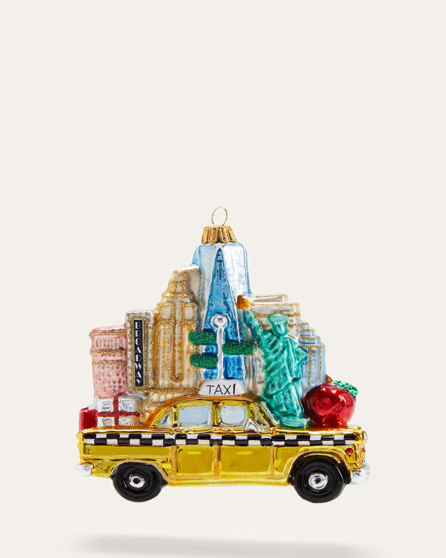 NYC Taxi With Buildings Christmas Ornament