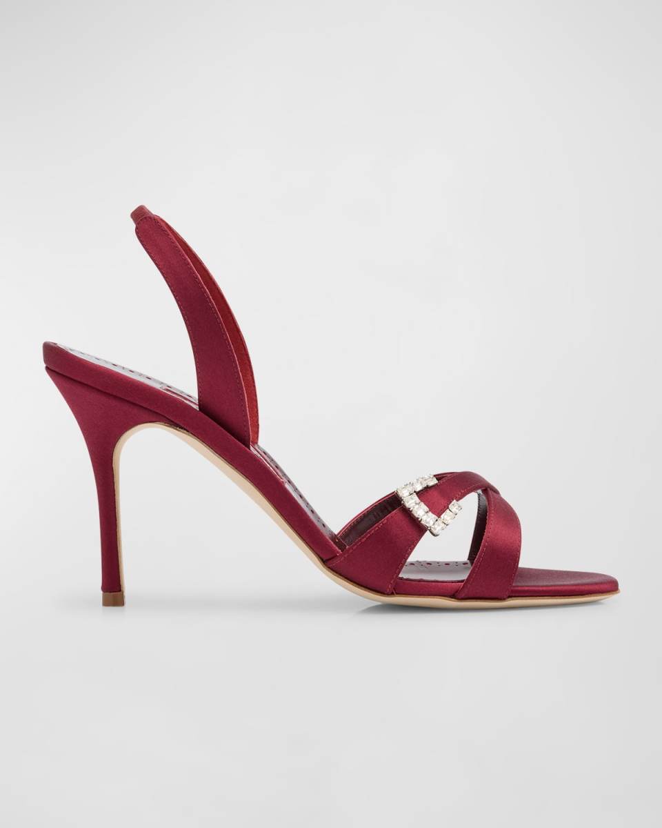 Satin Crisscross Buckle Slingback Sandals