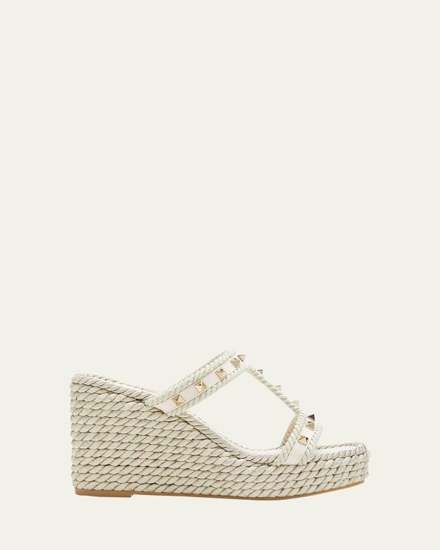 Rockstud Metallic T-Strap Espadrille Sandals