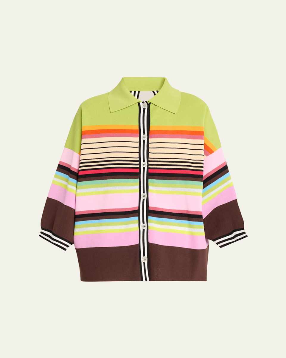 Striped Oversized Convertible Polo Sweater