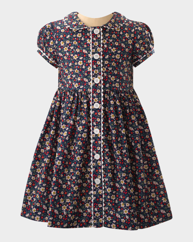Girl's Poppy Floral-Print Button-Front Dress, Size 2-10