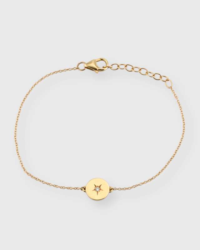 14K Yellow Gold Mini Moon Phase Diamond Crescent Charm Bracelet