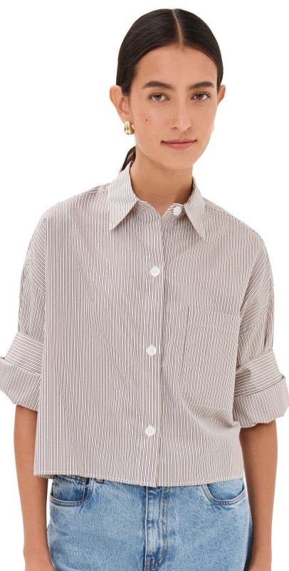 TWP Next Ex Button Down Shirt Ivory/Fudge/Gold