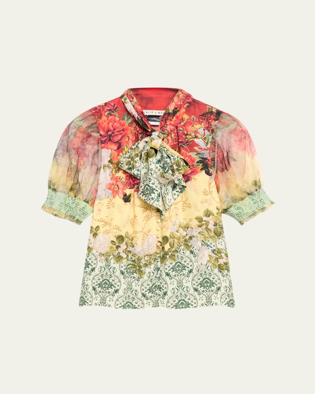 Brentley Tie Puff-Sleeve Blouse