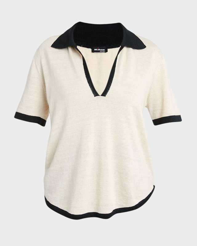 Contrast-Trim Linen Polo Shirt