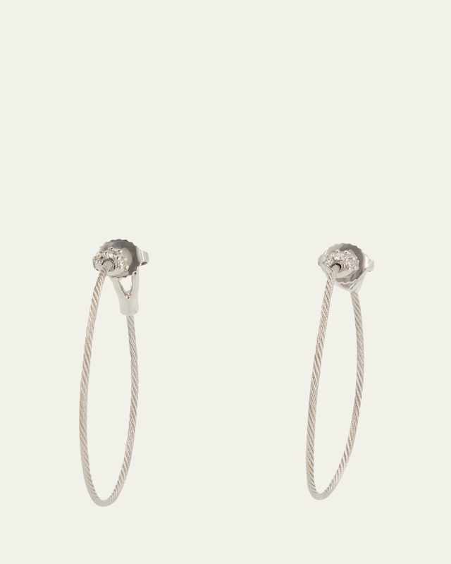 White Gold Wire Hoop Earrings with Diamonds