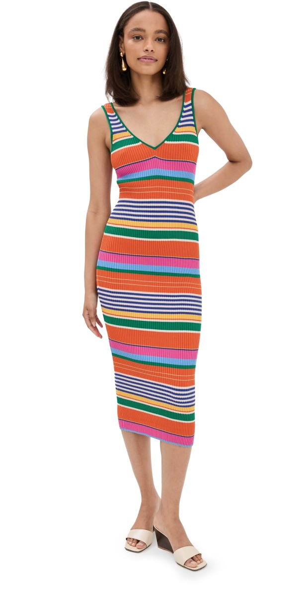 STAUD Dana Dress Multi Bayadere Stripe
