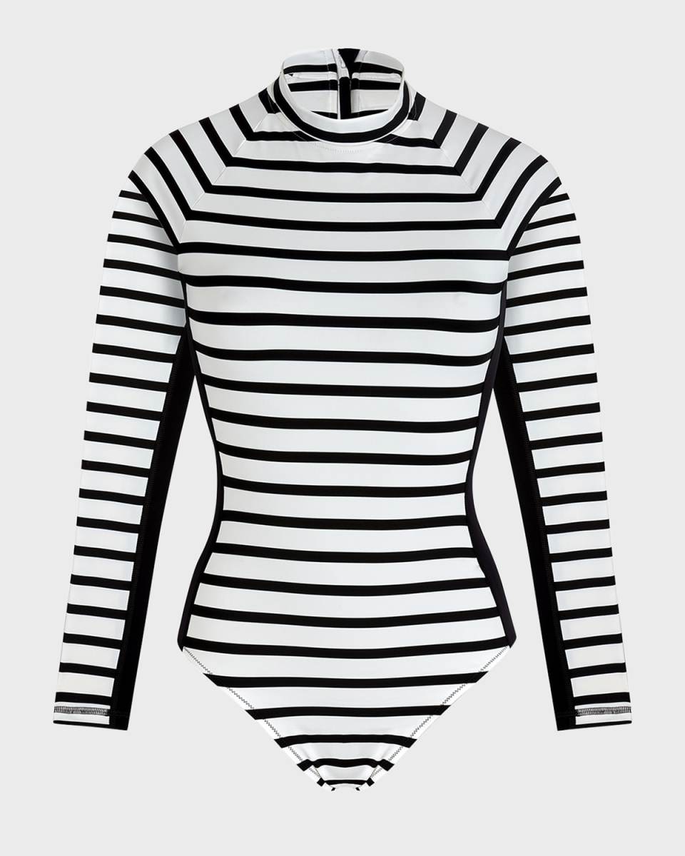 Striped Rashguard One-Piece Swimsuit