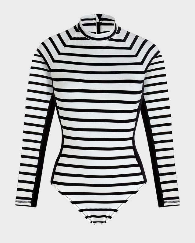 Striped Rashguard One-Piece Swimsuit