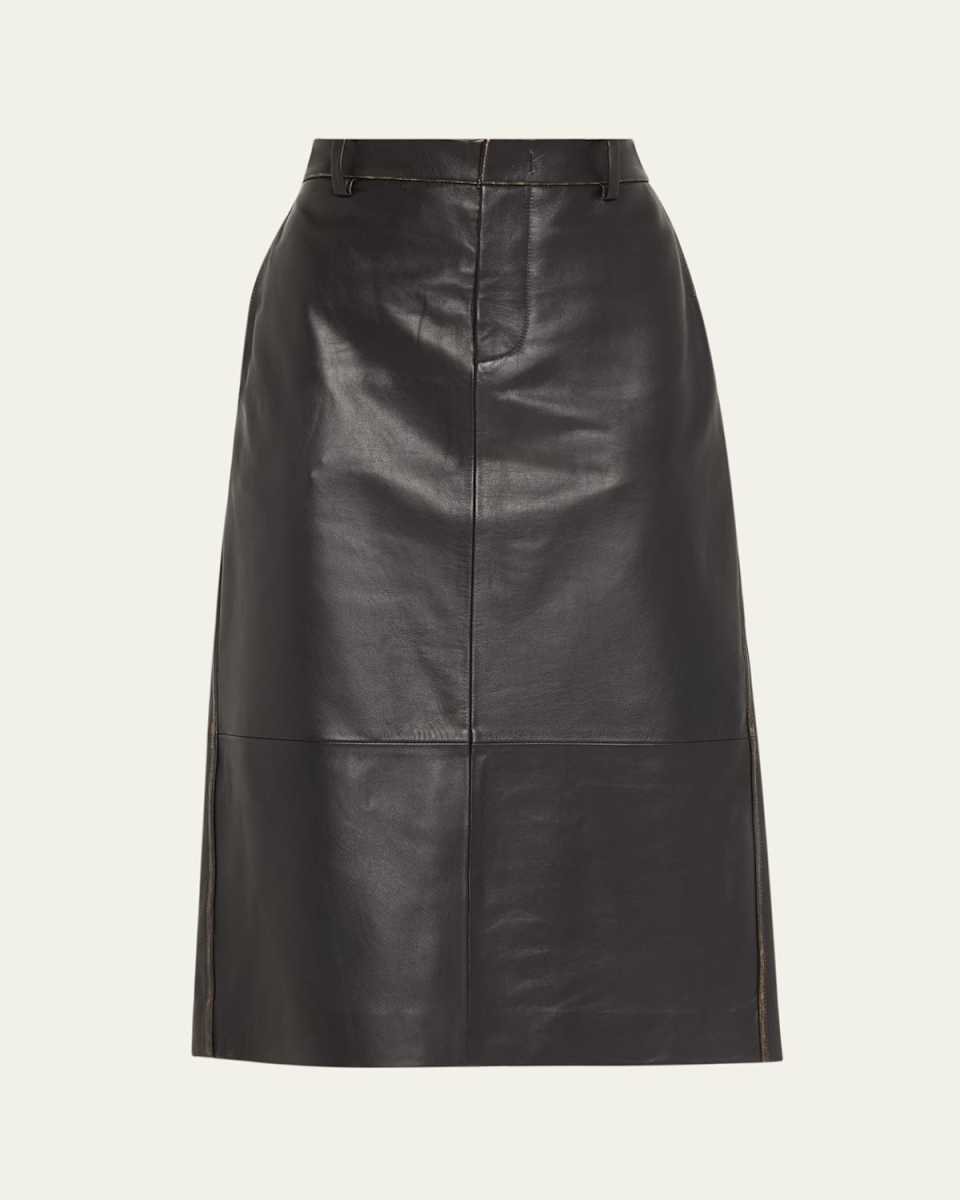 A-Line Leather Midi Skirt