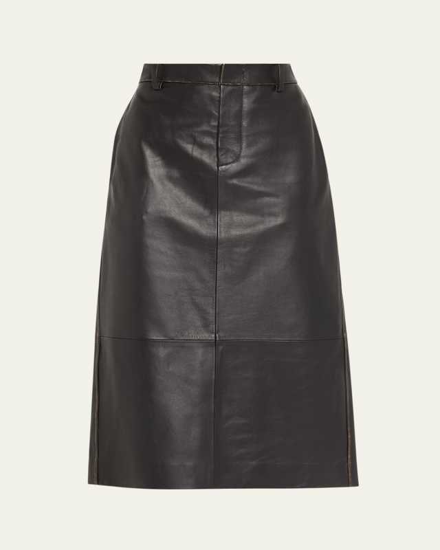 A-Line Leather Midi Skirt