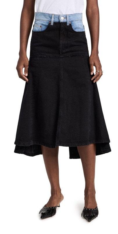 Victoria Beckham Fit & Flare Patched Denim Skirt Contrast Wash