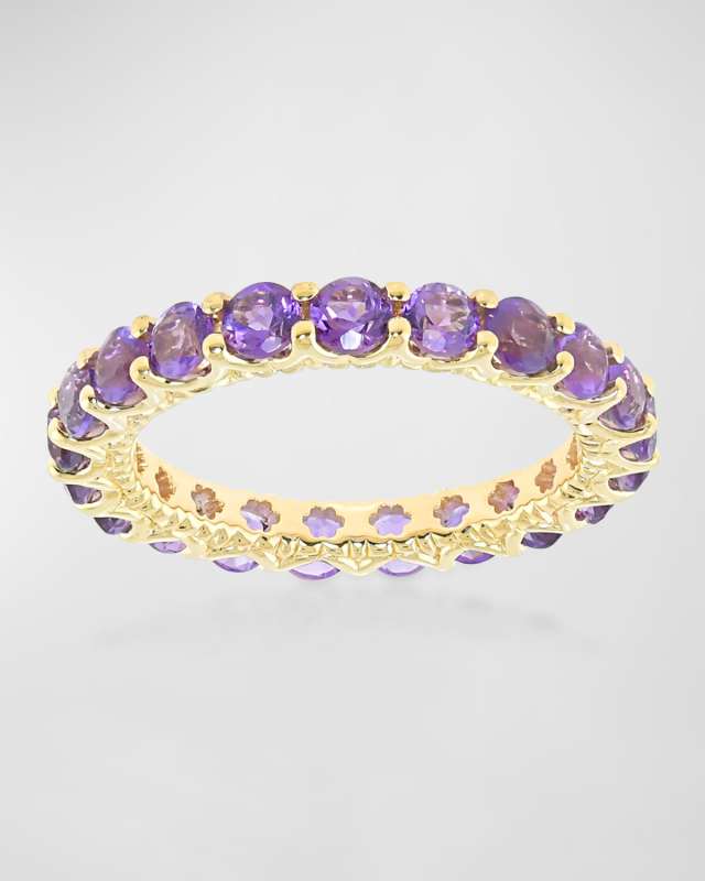 18K Yellow Gold Amethyst Gemstone Eternity Band, Size 7