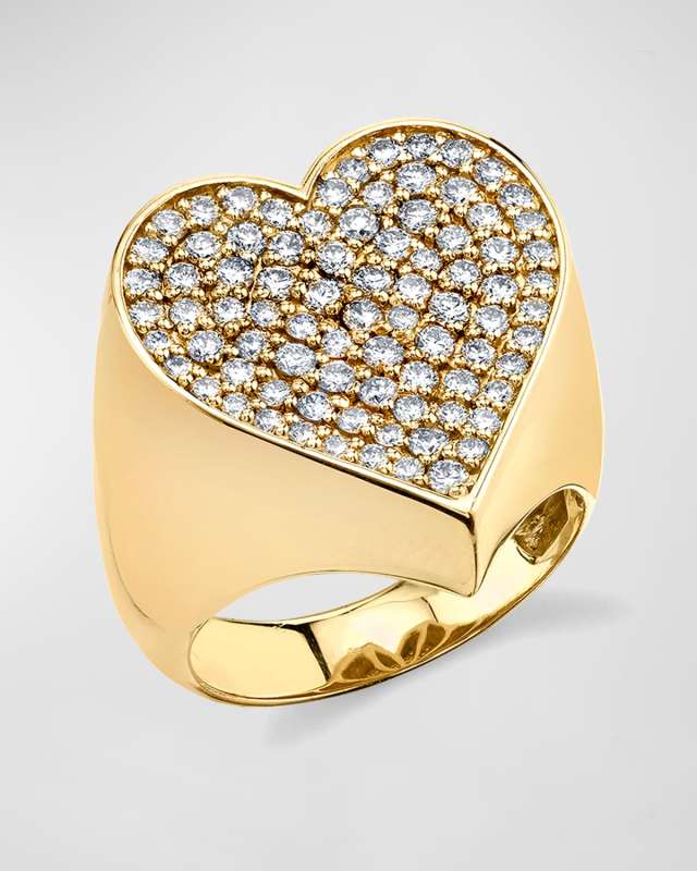 Large Pave Heart Signet Ring, Size
