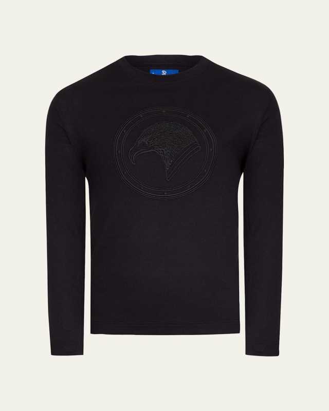 Boy's Tonal Logo Embroidered Long-Sleeve T-Shirt, Size 4-14