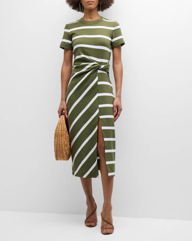 Cody Twisted-Waist Short-Sleeve Striped Midi Dress