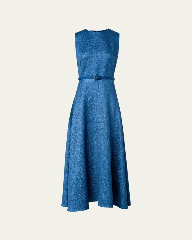 Structured Lurex Wool Midi Dress with Belt