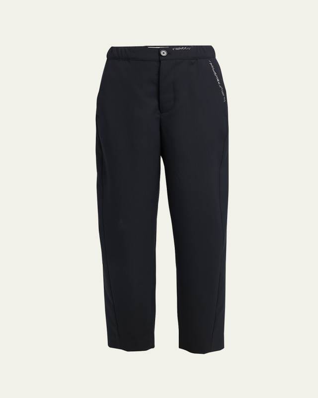 Hand-Stitch Logo Elastic-Waist Straight-Leg Ankle Trousers
