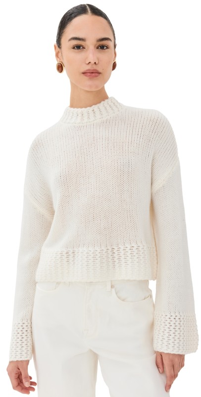 Sablyn Phoenix Bell Sleeve Crewneck Cashmere Pullover Gardenia