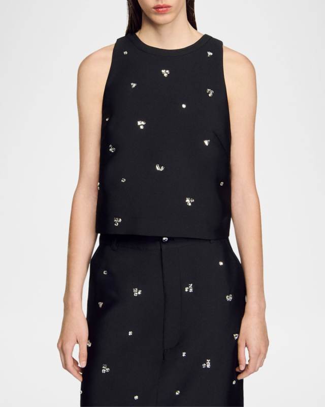 Storm Crystal Crop Silk Top