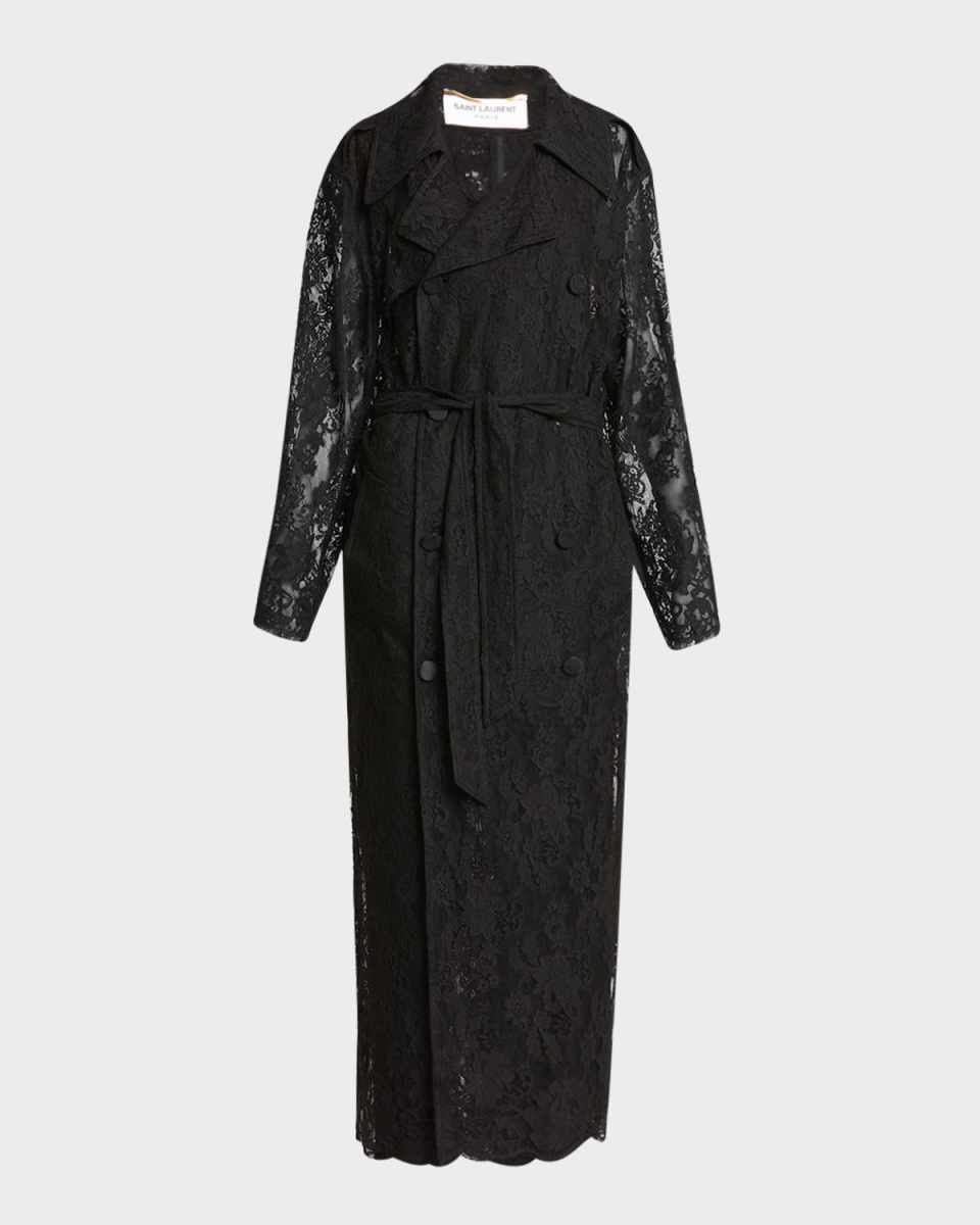 Belted Lace Trench Coat
