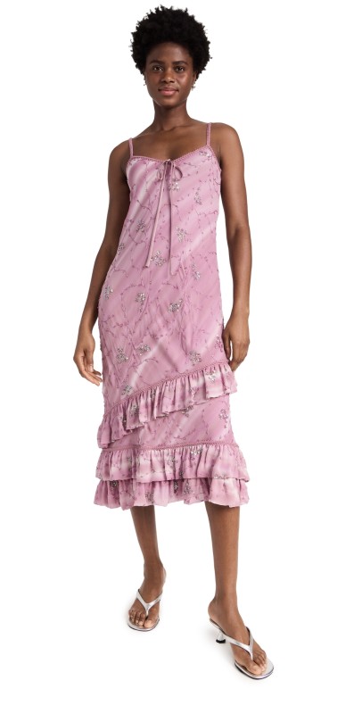 Tanner Fletcher Celeste Sequin Chiffon Slip Dress Mauve Floral