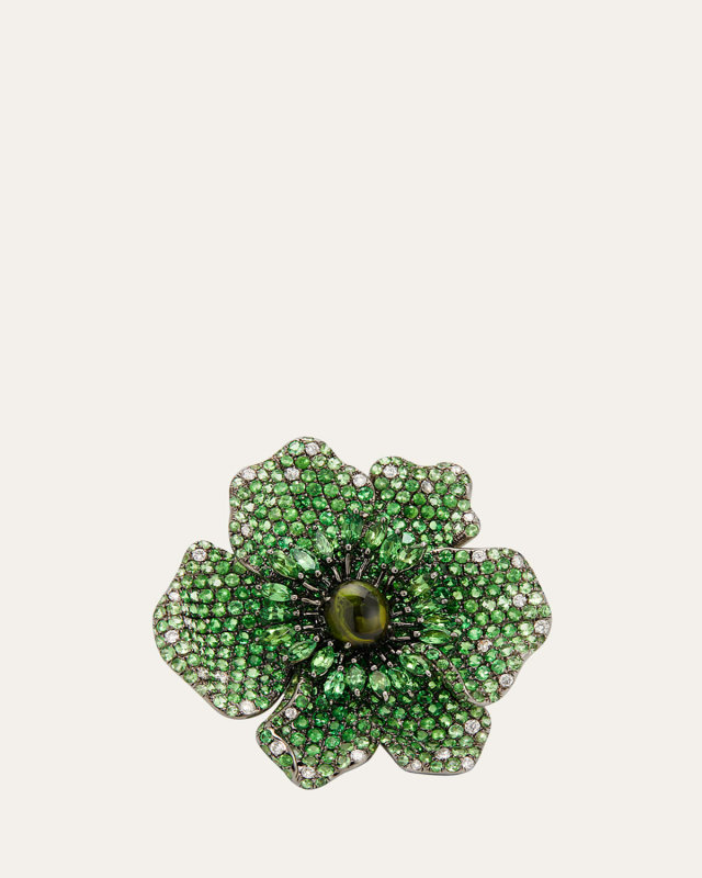 18k White Gold Green Ring from the Flower Collection, Size
