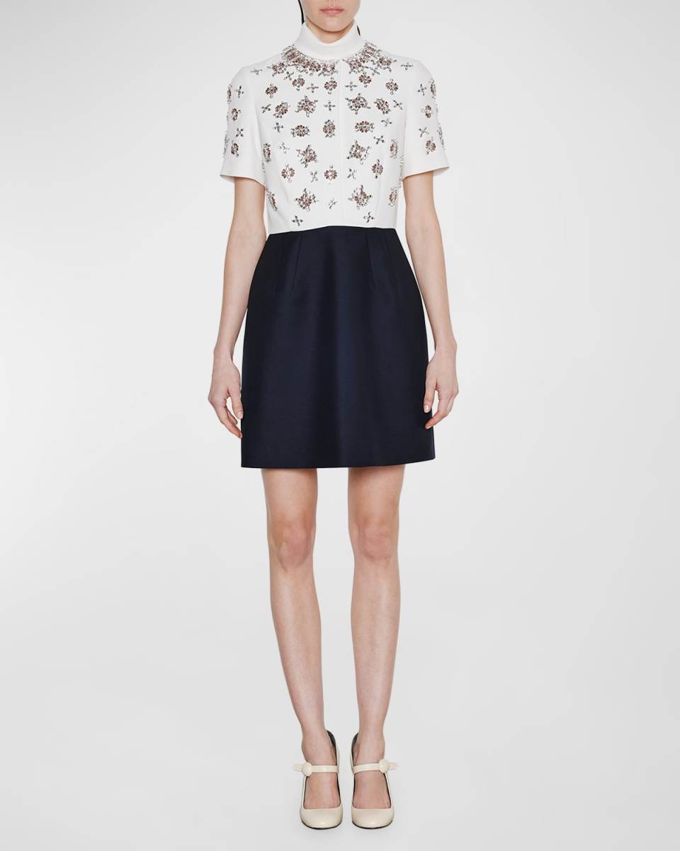 Crystal Short-Sleeve Mini Dress