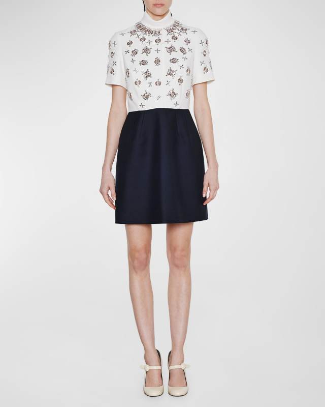 Crystal Short-Sleeve Mini Dress