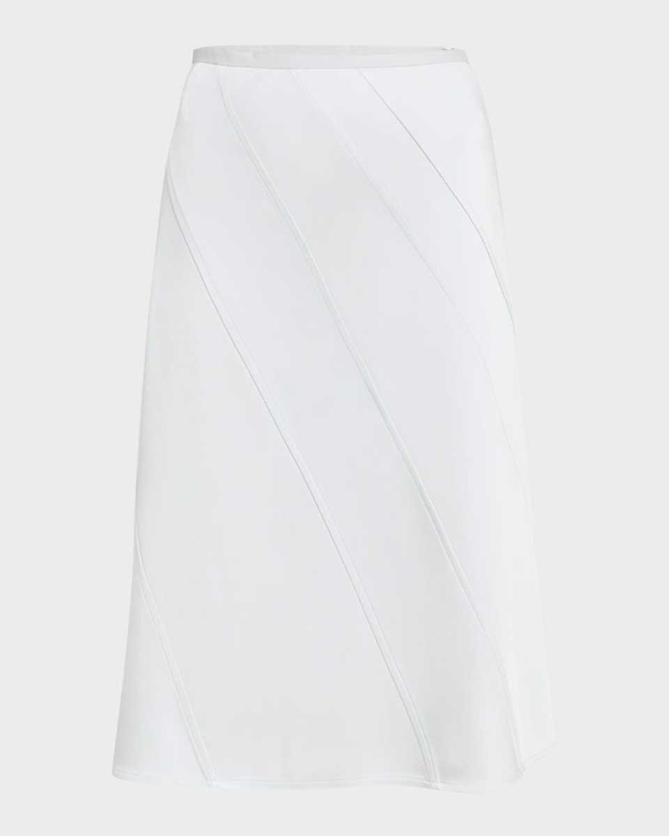 Diagonal Pintuck Midi A-Line Skirt