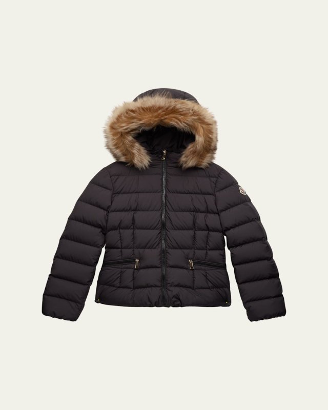 Girl's Bodette Puffer Jacket W/ Dyed Shearling Hood, Size 8-14