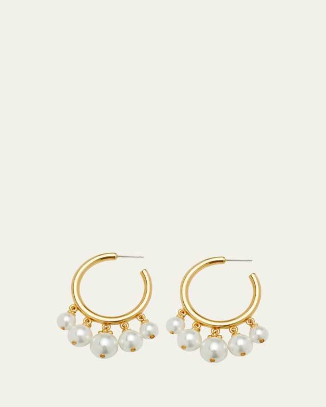 Pearly Drop Hoop Post Earrings
