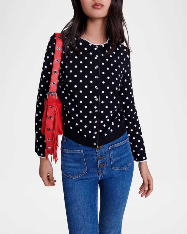 Mydots Polka-Dot Stretch Knit Cardigan