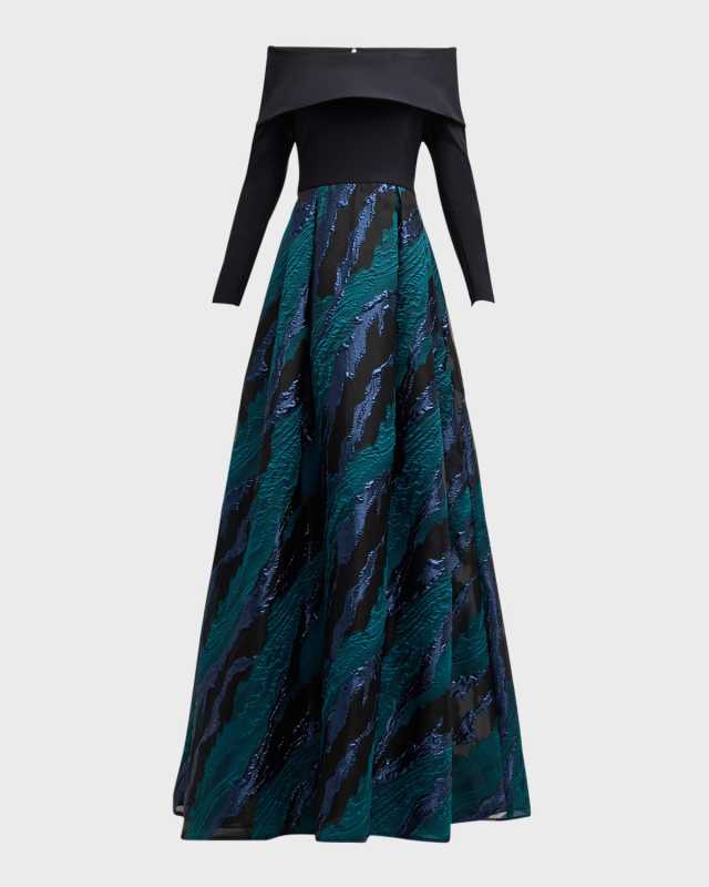 Off-Shoulder Organza Jacquard Gown
