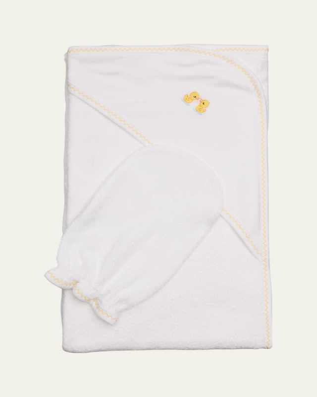 Kid's Dotty Ducks Hooded Towel W/ Mitt Set