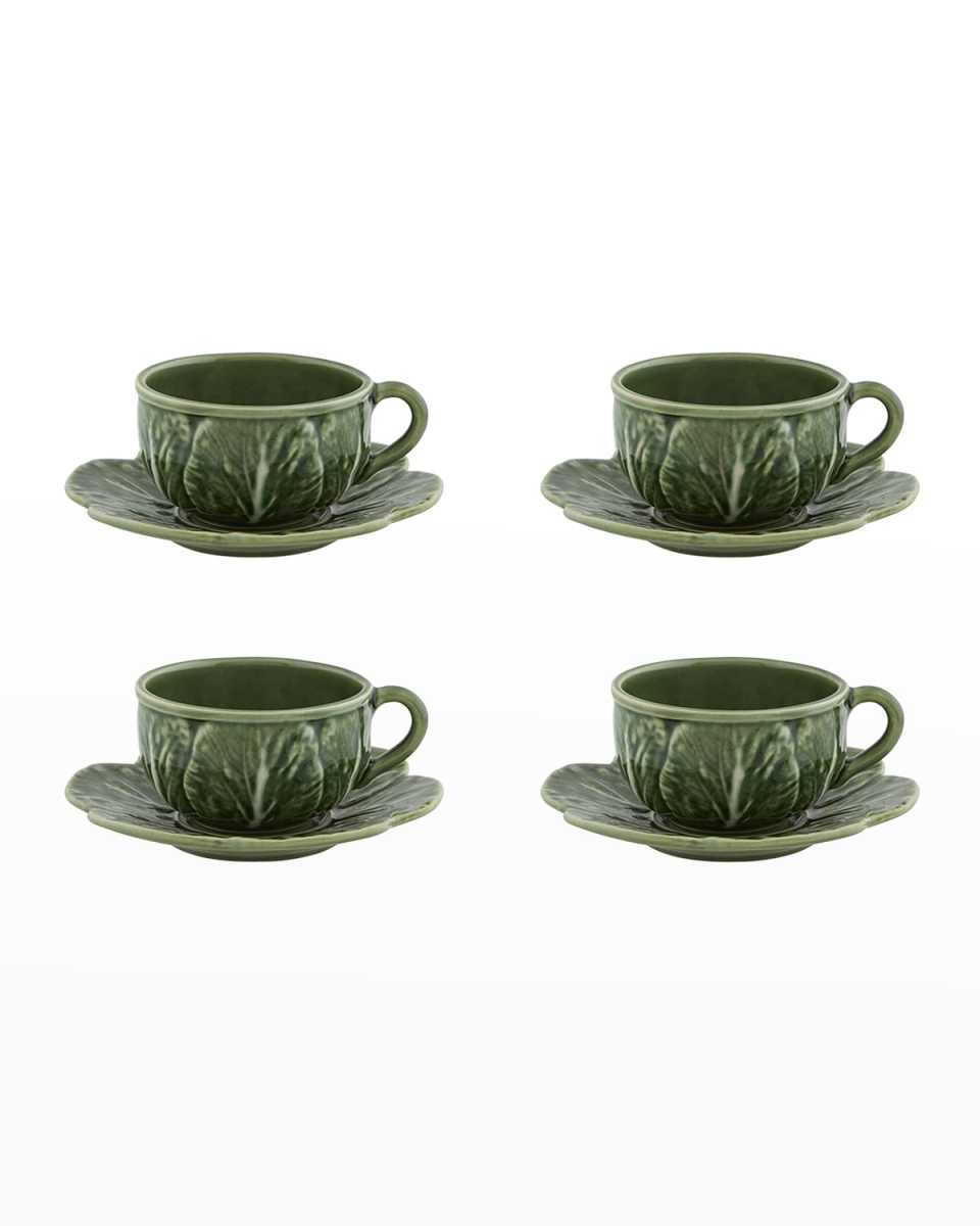 Cabbage Teacup & Saucers, Green - Set of 4