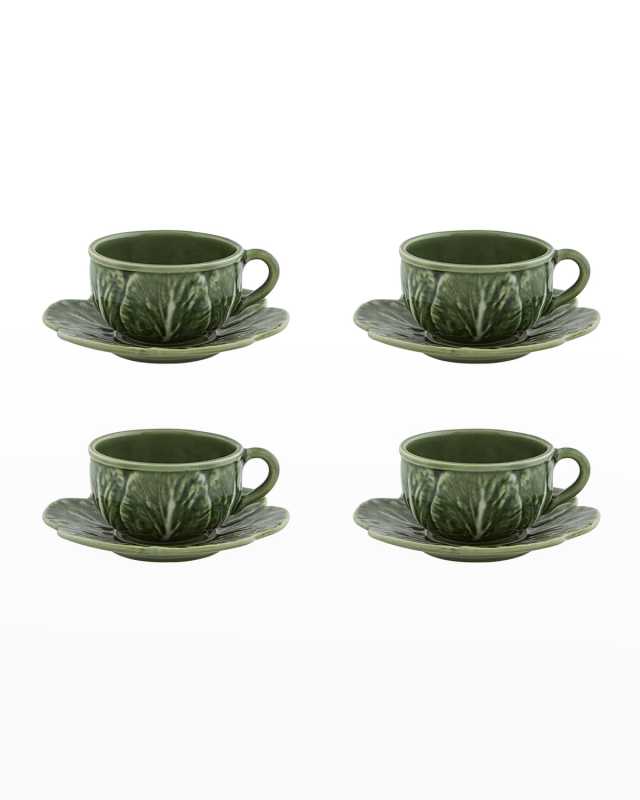 Cabbage Teacup & Saucers, Green - Set of 4