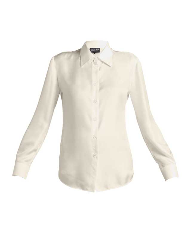 Button-Down Silk Twill Blouse