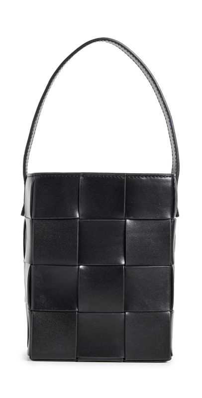 Loeffler Randall Laith Wide Woven Top Handle Bucket Bag Black
