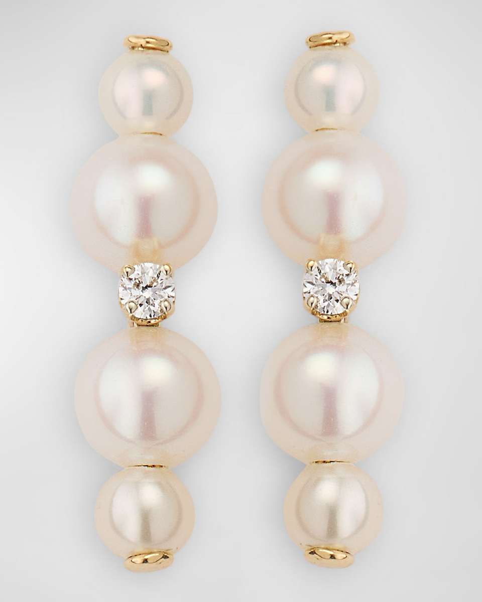 Duo Pearl & Diamond Bar Earrings