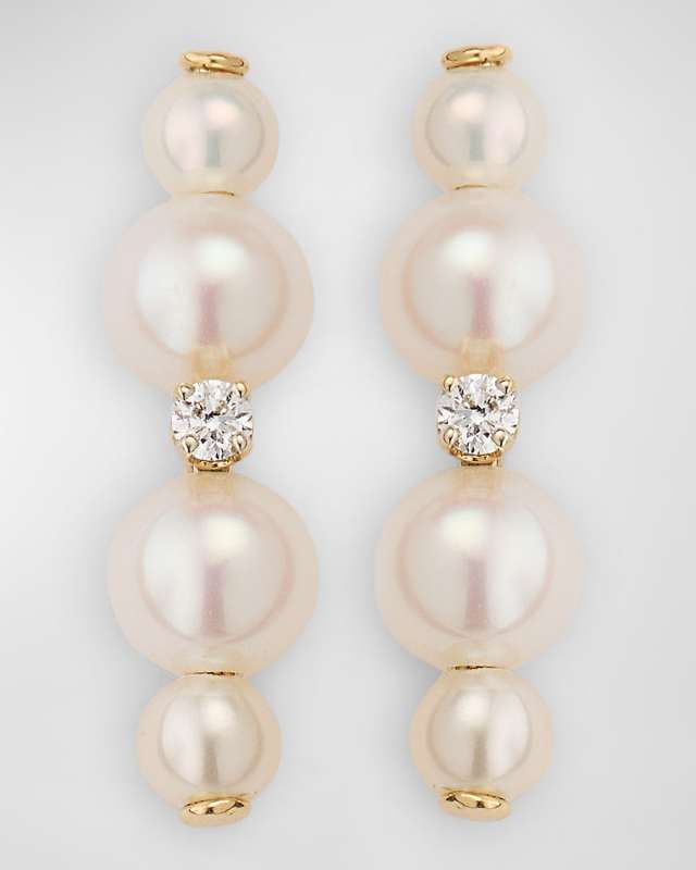 Duo Pearl & Diamond Bar Earrings