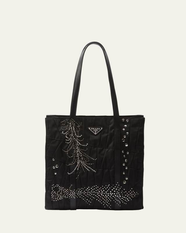 Medium Embellished Quilted Nylon Tote Bag
