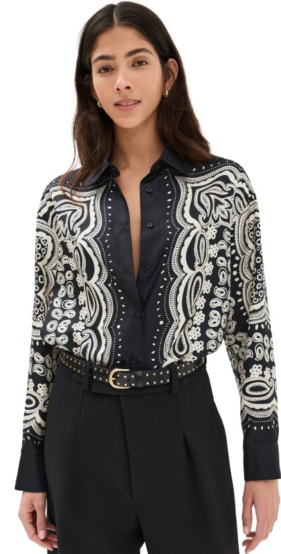 Nili Lotan Alfie Shirt Black/Ivory Bandana