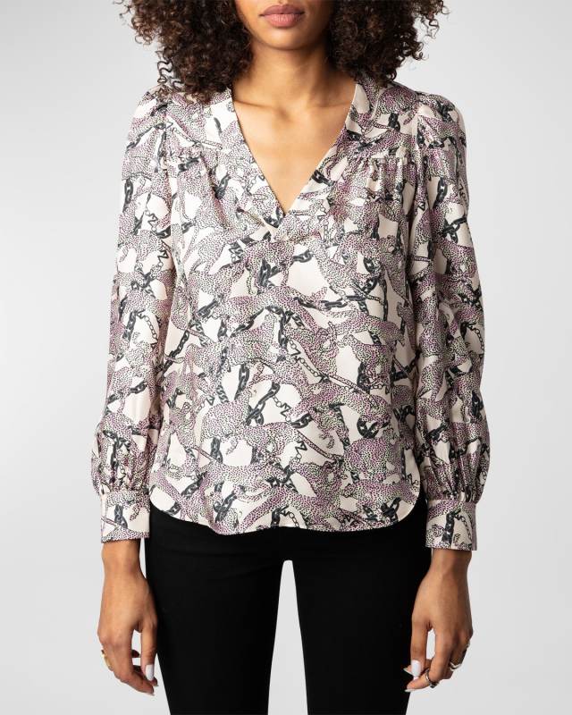 Telia Long-Sleeve Silk-Twill Blouse